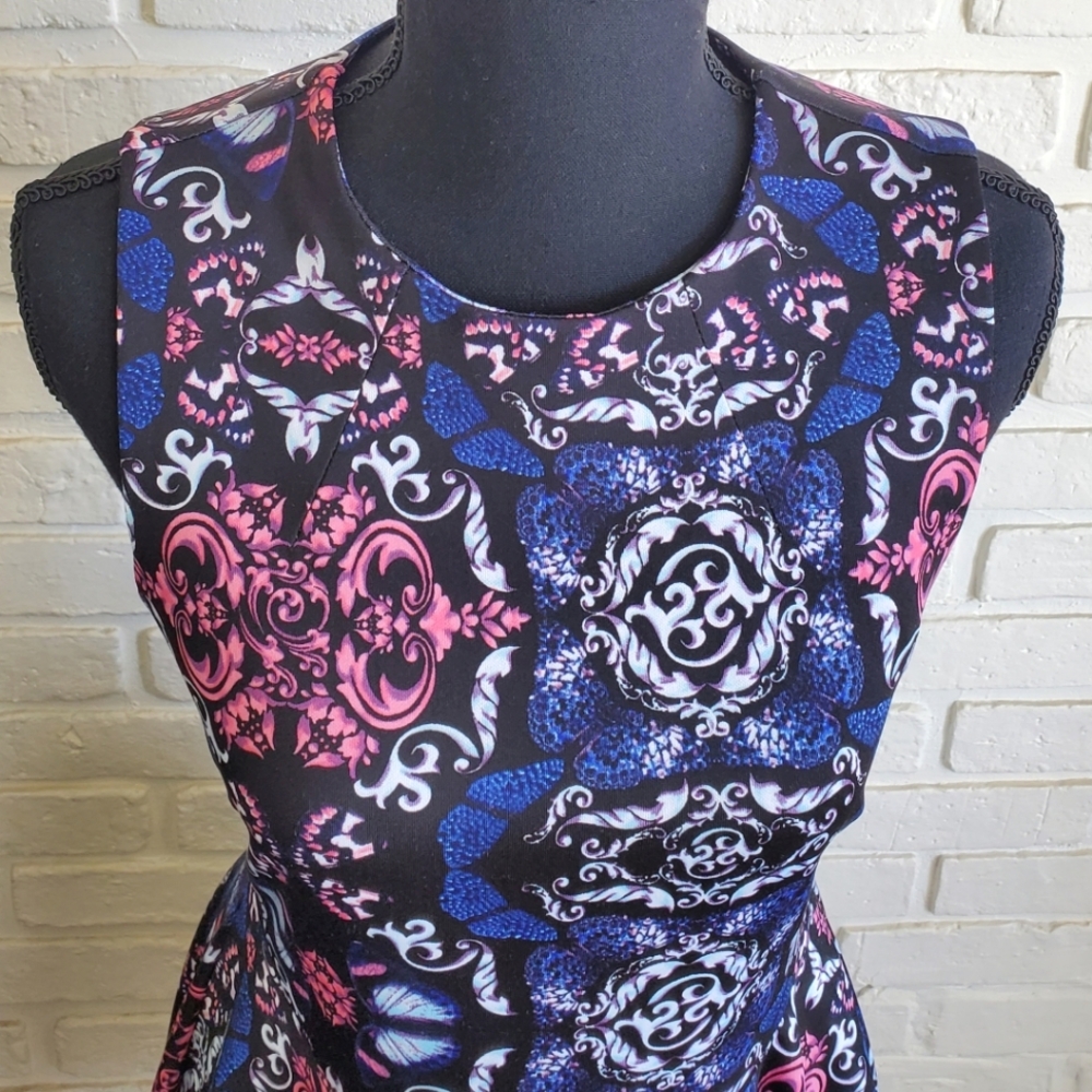 Streetwear Society Fit and Flare Skater Pockets Swing Dress Sheath Blue Pink Med - Picture 3 of 16